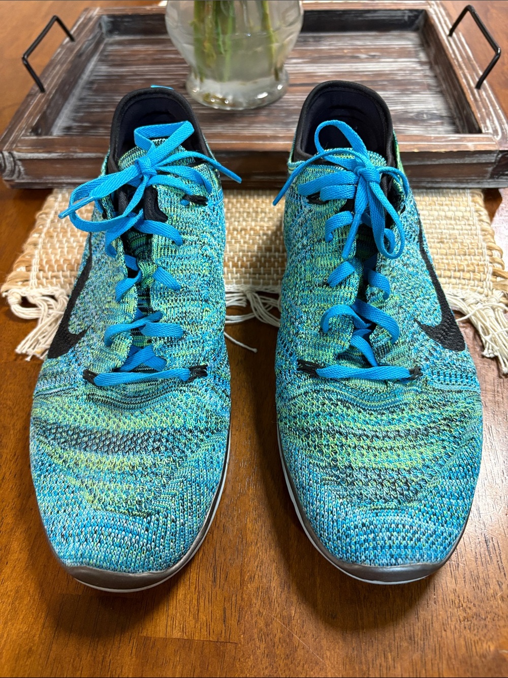 Nike women Flyknit Running Shoes - Teal/Black/Blue